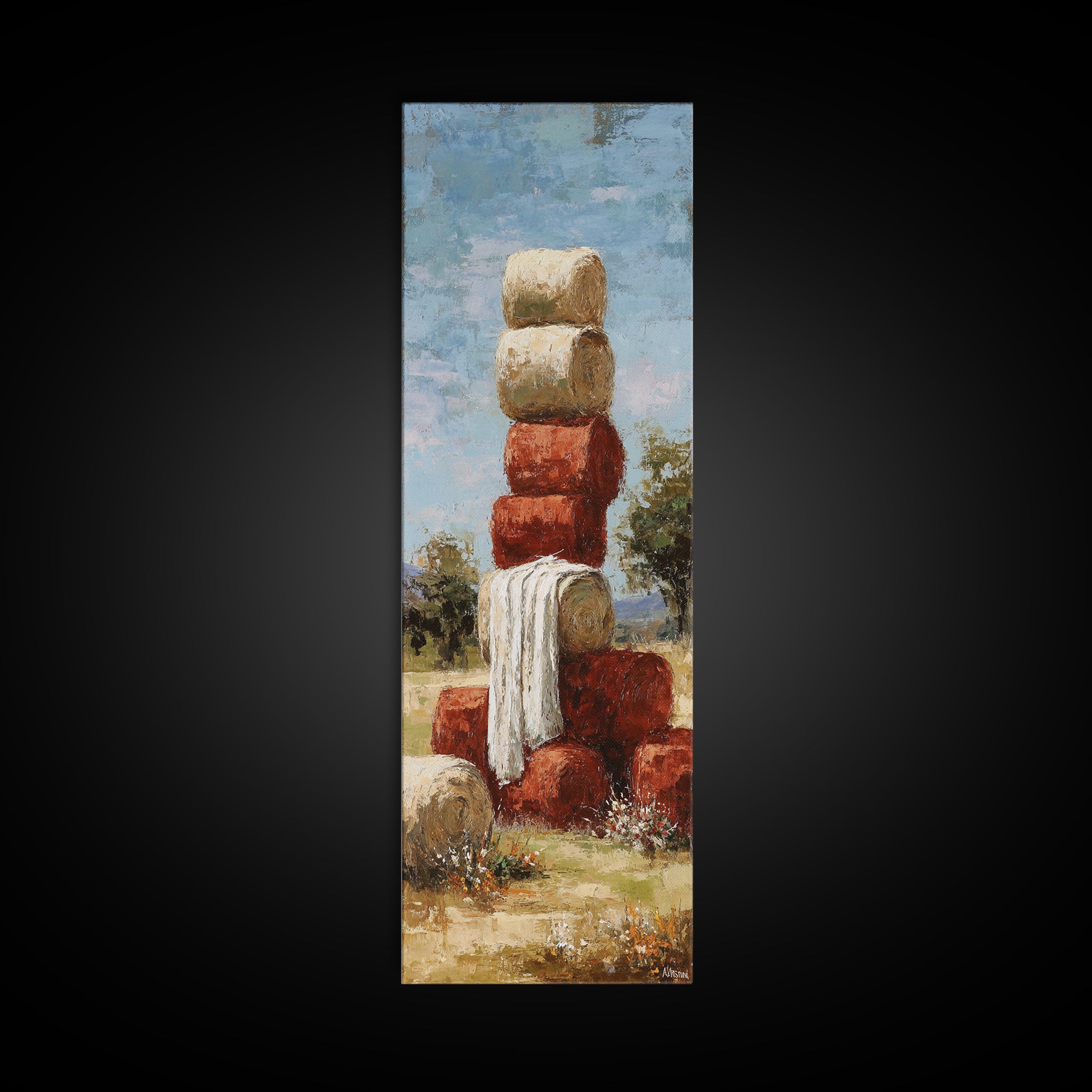 Hay Bales in Late Afternoon Sun Canvas Print, Country Art, Original Painting, Farmhouse Decor, Country, Farmhouse Wall Decor, COU-1x3-56