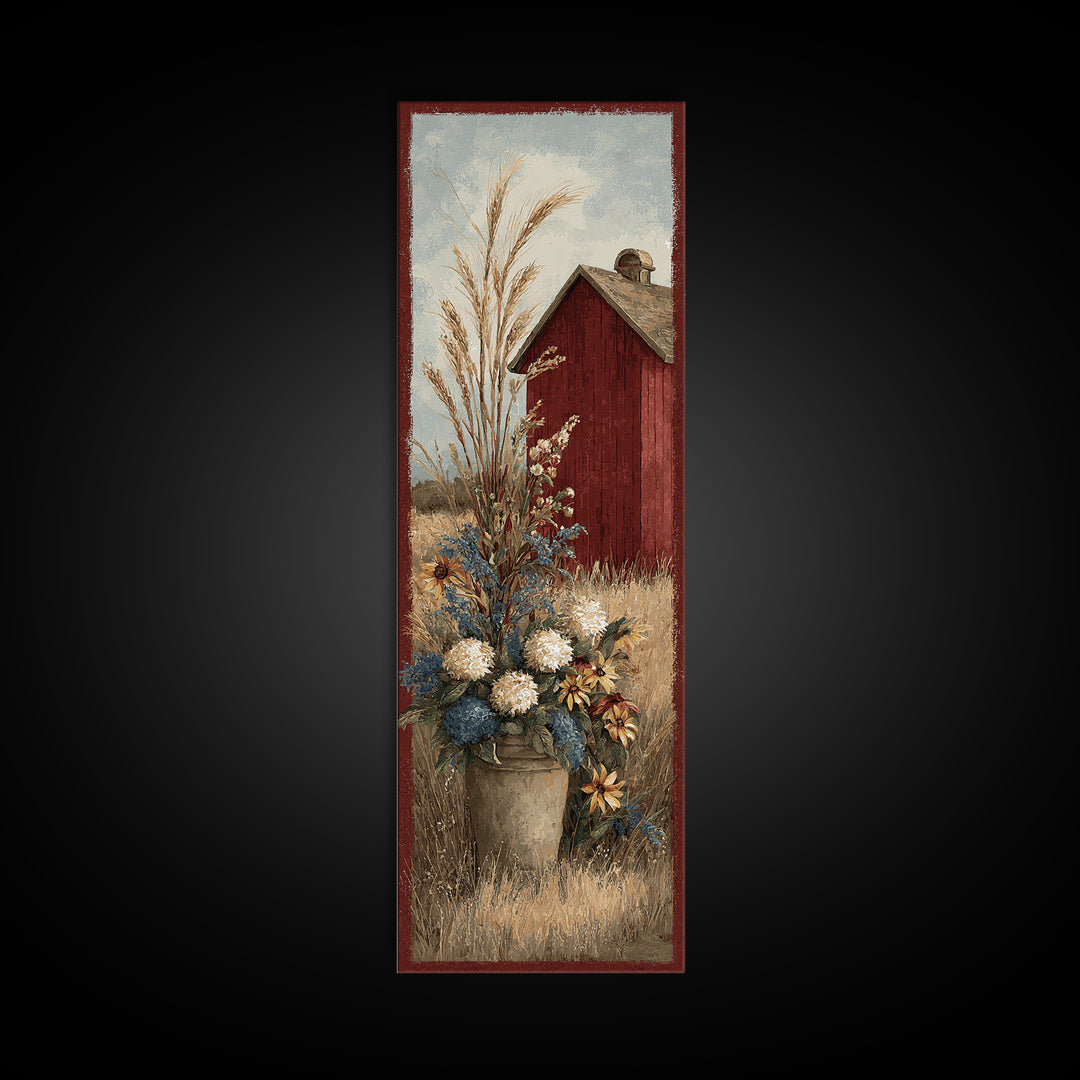 Dog Resting Beside a Porch Flower Pot Framed Canvas Print, Country Art, French Country Decor, Farmhouse Decor, Country, COU-1x3-58