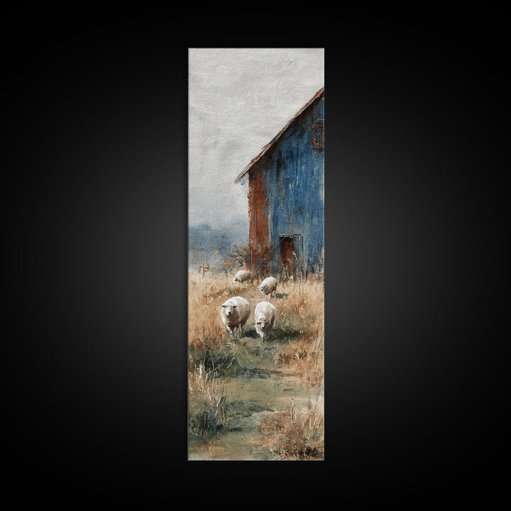 Watercolor Sheep in a Green Pasture Canvas Print, Country Art, Large Wall Art, Farmhouse Decor, Country, Eclectic Wall Art, COU-1x3-59