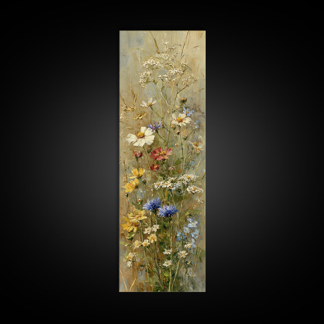 Wildflower Meadow Beside an Old Fence Framed Canvas Print, Country Art, Wall Decor, Farmhouse Decor, Oil Painting, Country, COU-1x3-62