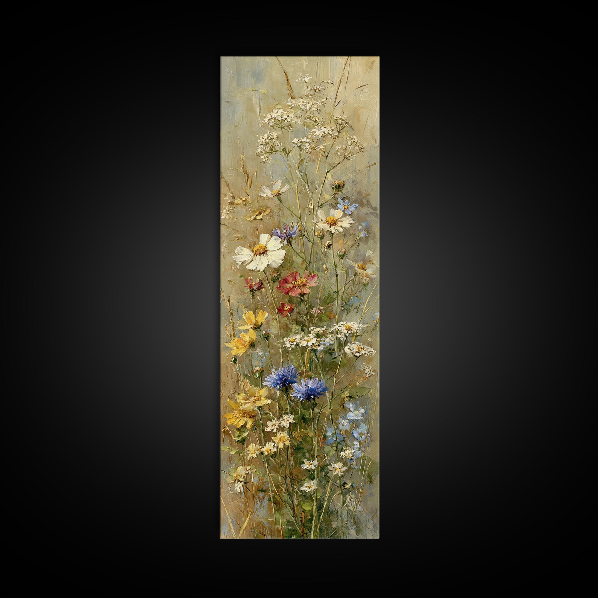 Wildflower Meadow Beside an Old Fence Framed Canvas Print, Country Art, Wall Decor, Farmhouse Decor, Oil Painting, Country, COU-1x3-62