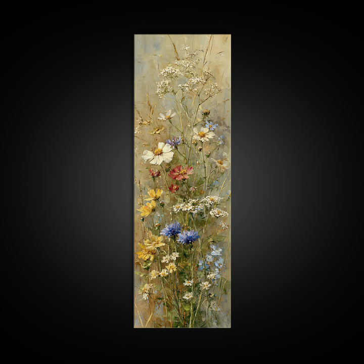 Wildflower Meadow Beside an Old Fence Framed Canvas Print, Country Art, Wall Decor, Farmhouse Decor, Oil Painting, Country, COU-1x3-62