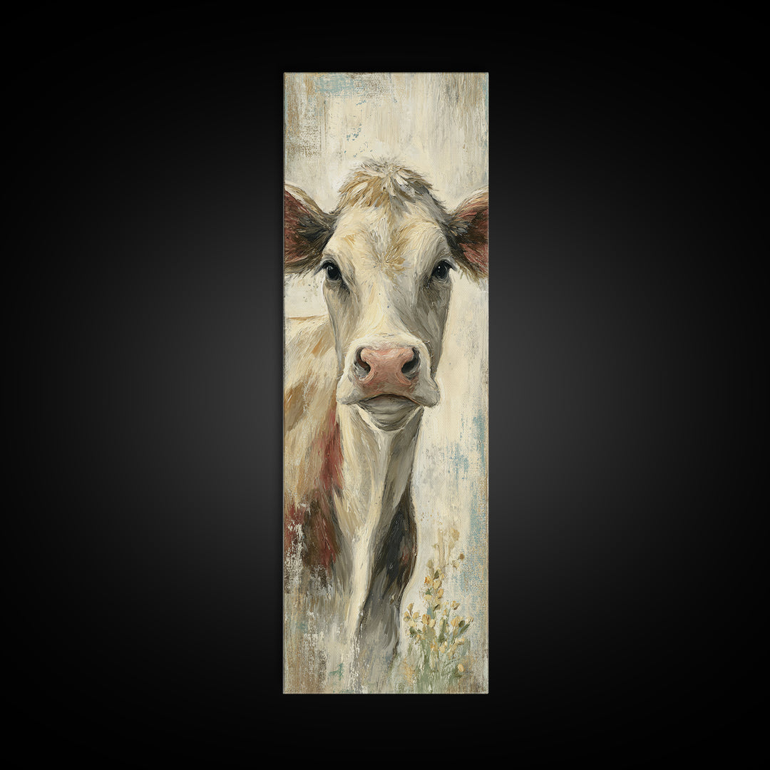 Cow Portrait with Gentle Farmhouse Personality Framed Canvas Print, Country Art, Digital Wall Art, Farmhouse Decor, Country, COU-1x3-64