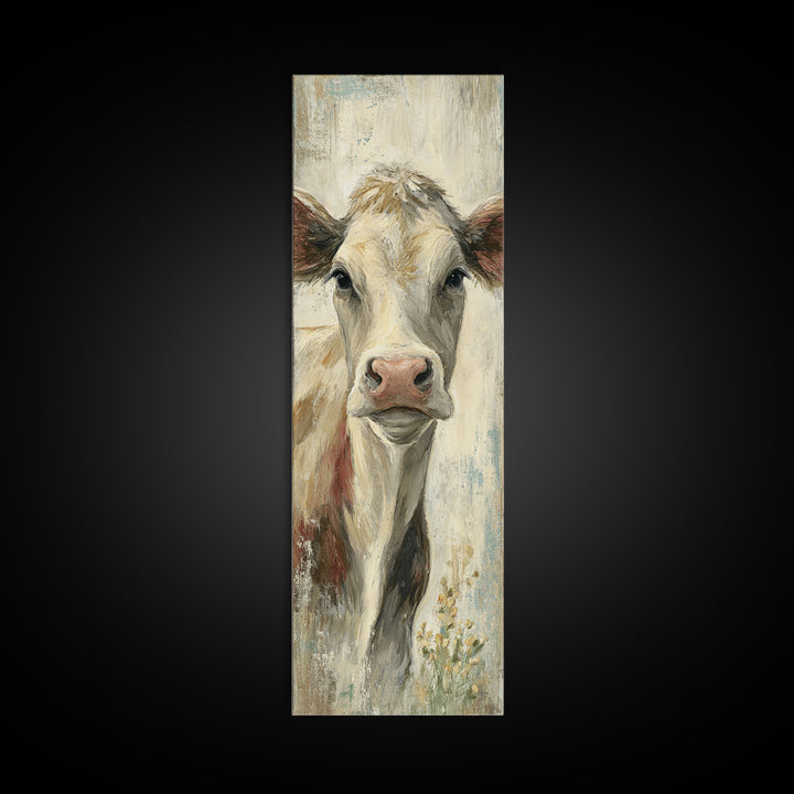 Cow Portrait with Gentle Farmhouse Personality Framed Canvas Print, Country Art, Digital Wall Art, Farmhouse Decor, Country, COU-1x3-64