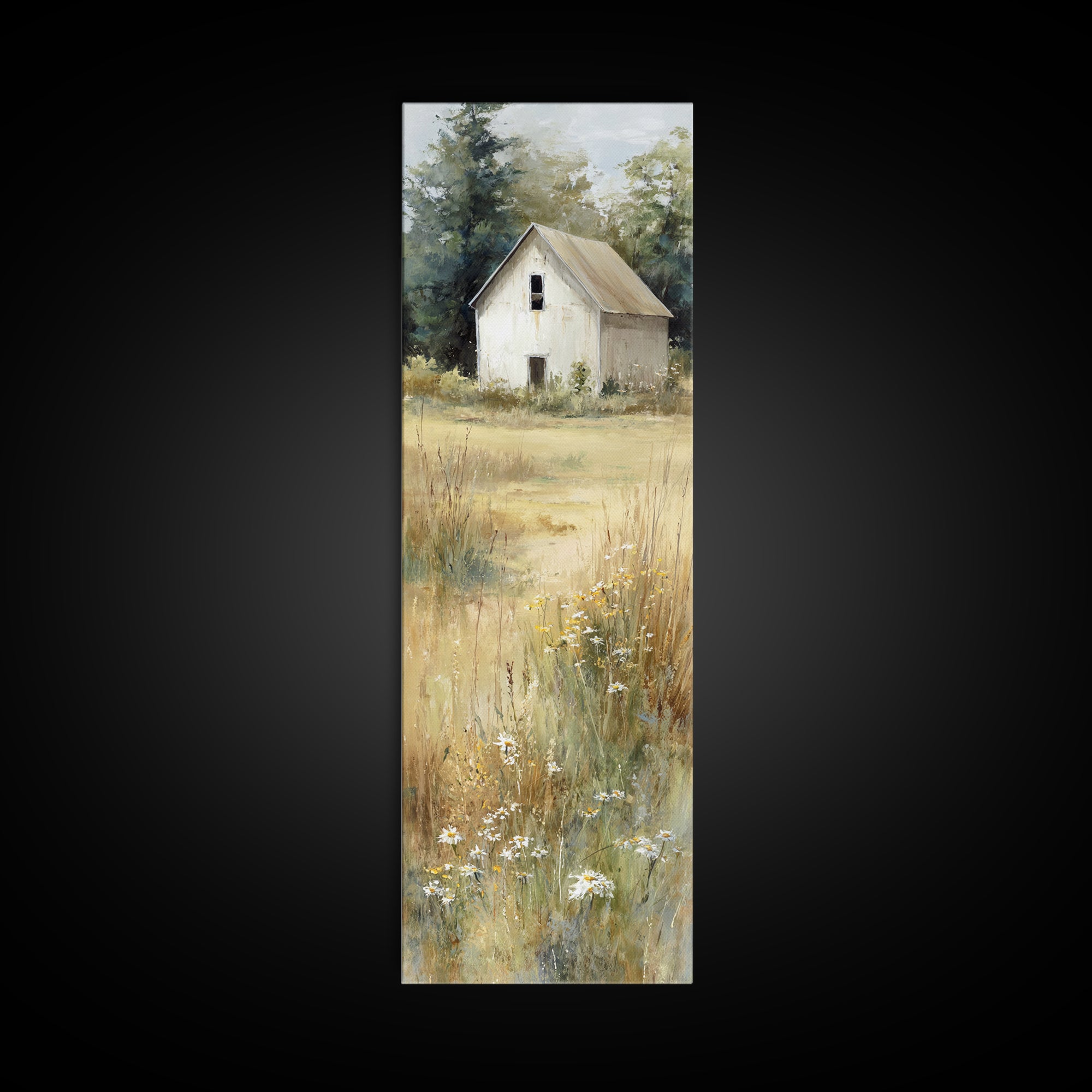 White Farmhouse Surrounded by Tall Grass Framed Canvas Print, Country Art, Gallery Wall Art, Farmhouse Decor, Fine Art, Country, COU-1x3-70