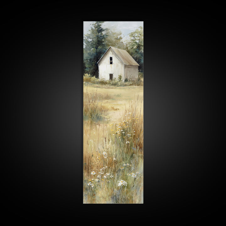 White Farmhouse Surrounded by Tall Grass Framed Canvas Print, Country Art, Gallery Wall Art, Farmhouse Decor, Fine Art, Country, COU-1x3-70