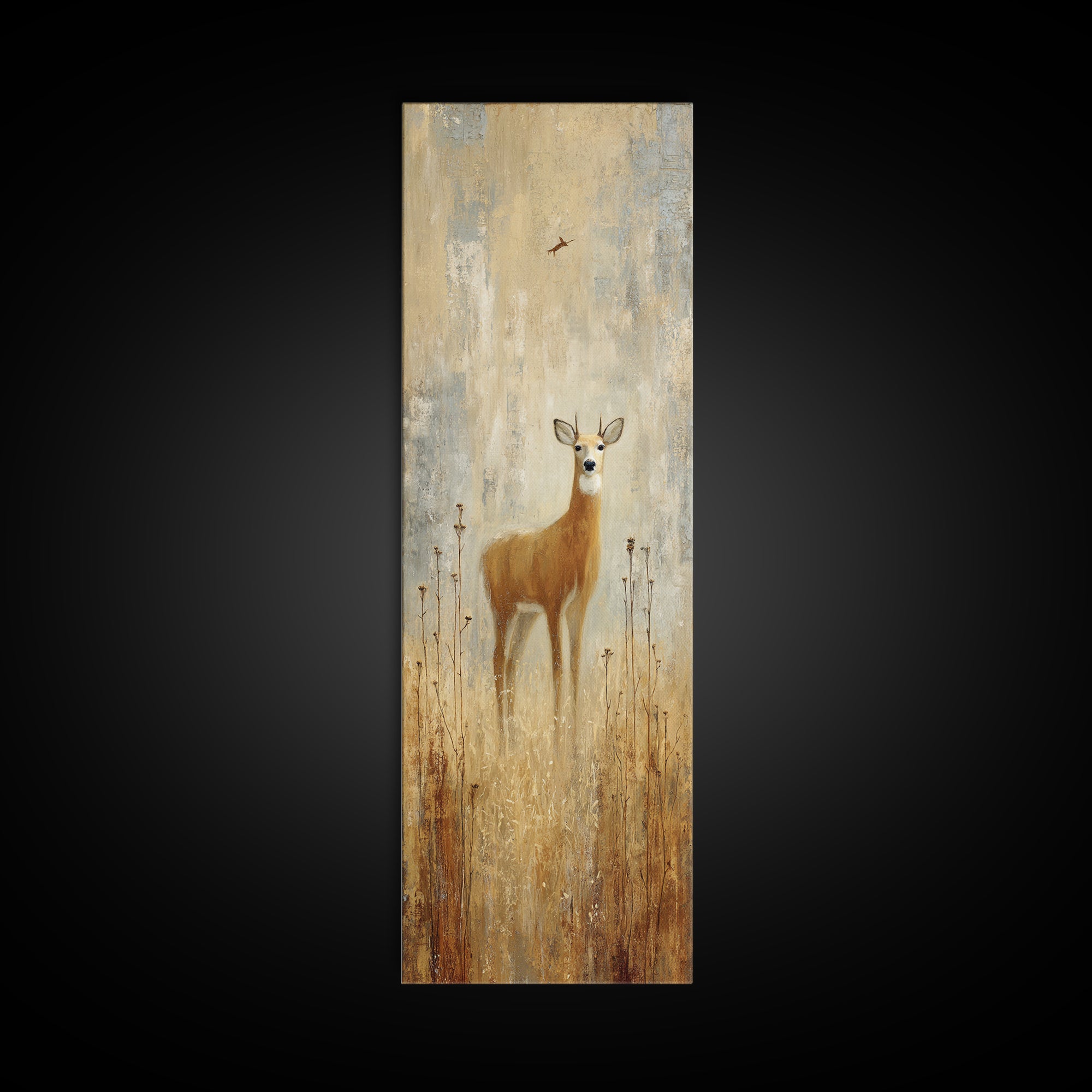 Deer Crossing a Misty Morning Field Framed Canvas Print, Country Art, Farmhouse Wall Decor, Farmhouse Decor, Fine Art, Country, COU-1x3-71