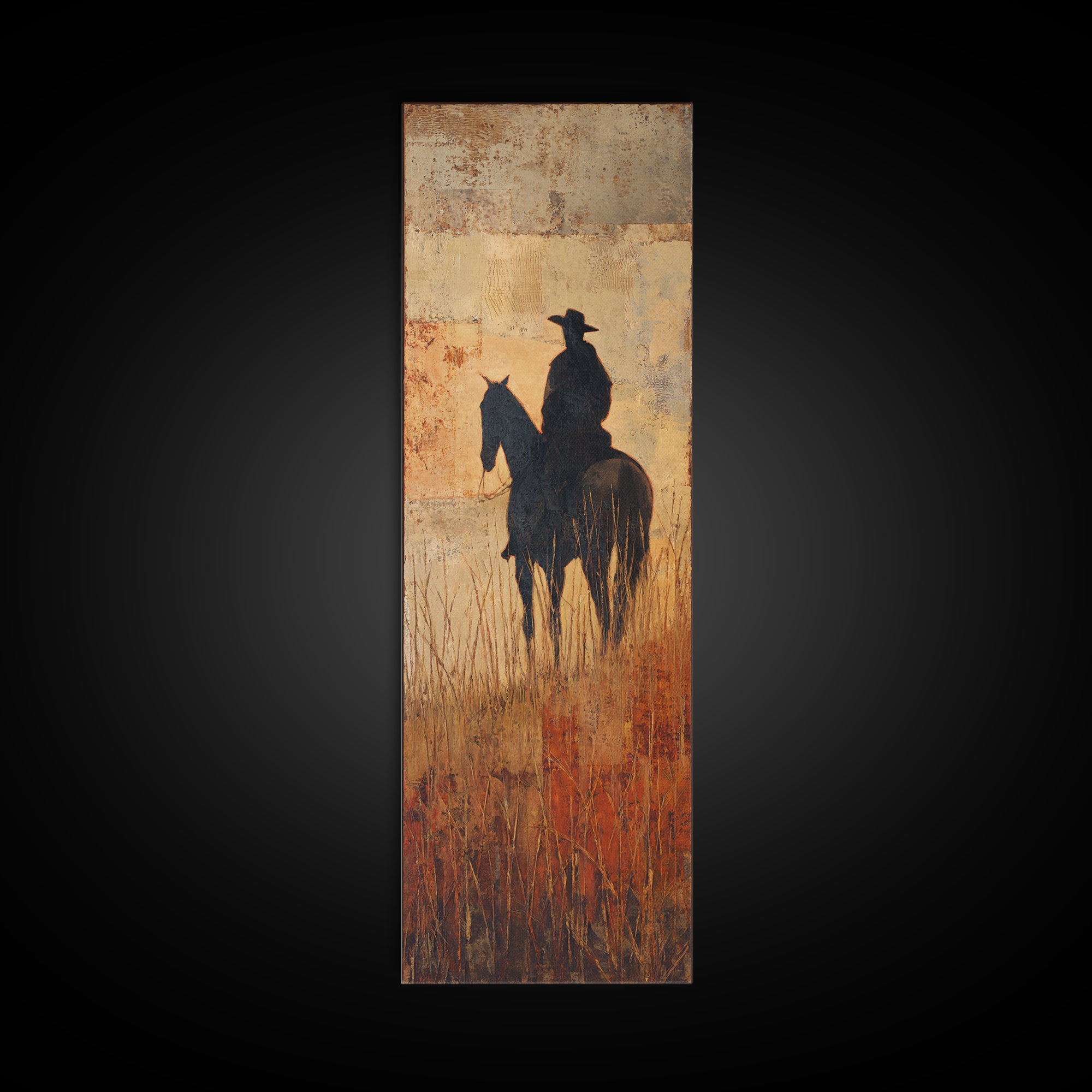 Horse and Rider Silhouette at Dusk Canvas Print, Country Art, Luxury Decor, Farmhouse Decor, Fine Art, Country, COU-1x3-77