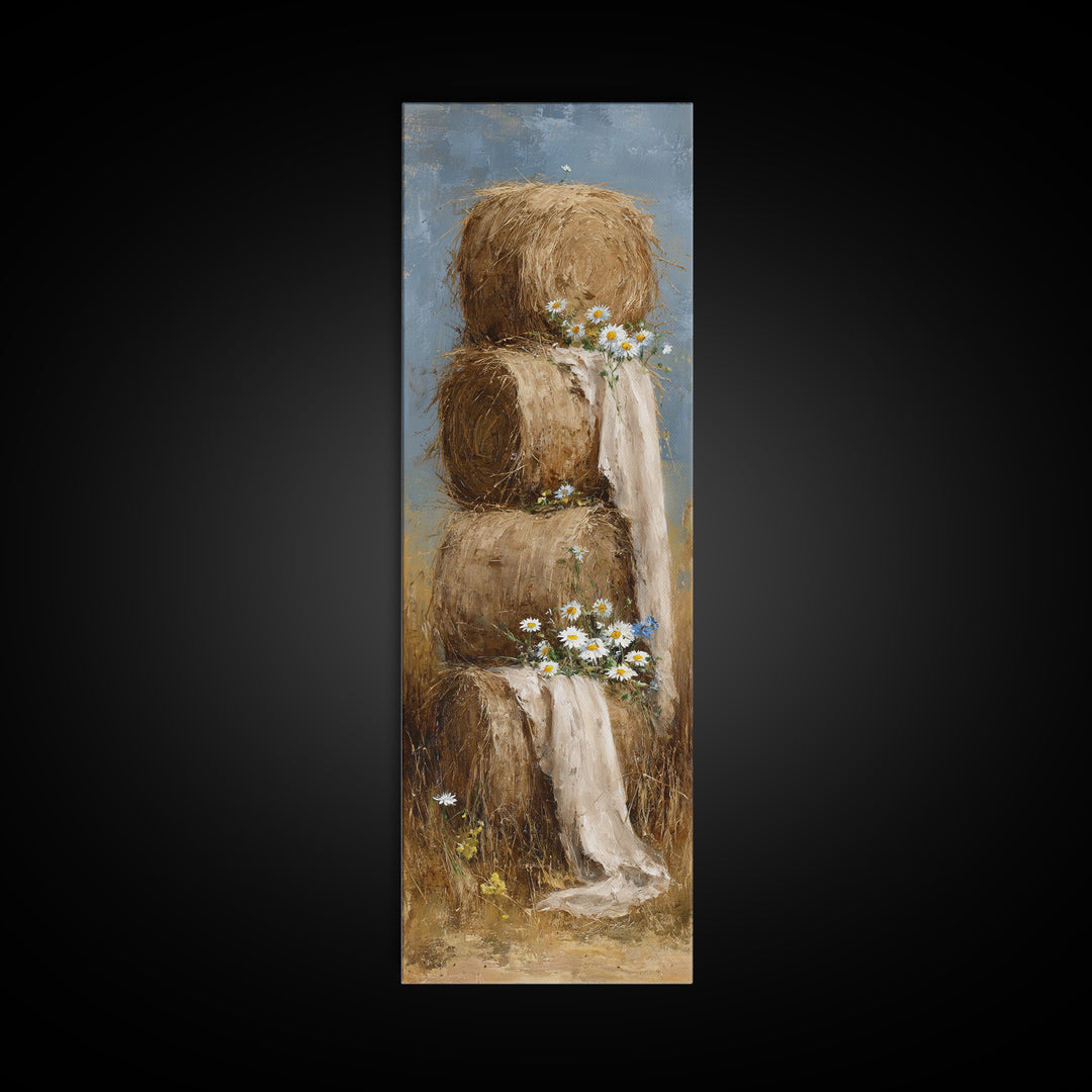 Hay Bales in Late Afternoon Sun Framed Canvas Print, Country Art, Fine Art Print, Farmhouse Decor, Fine Art, Country, COU-1x3-8
