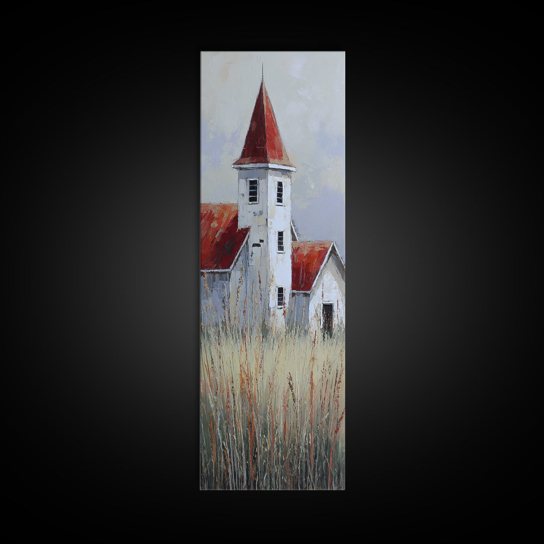 White Farmhouse Surrounded by Tall Grass Canvas Print, Country Art, Modern Decor, Farmhouse Decor, Fine Art, Country, COU-1x3-94