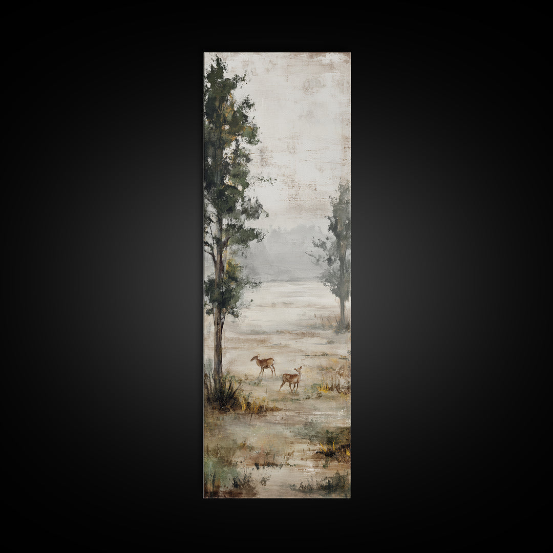 Deer Crossing a Misty Morning Field Canvas Print, Country Art, French Country, Farmhouse Decor, Fine Art, Country, Luxury Decor, COU-1x3-95