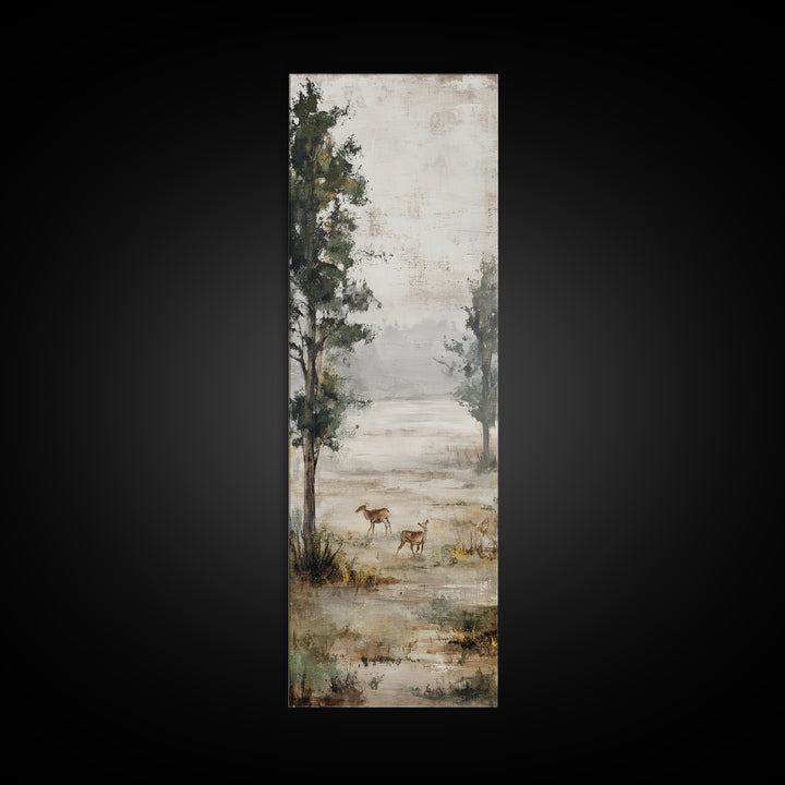 Deer Crossing a Misty Morning Field Canvas Print, Country Art, French Country, Farmhouse Decor, Fine Art, Country, Luxury Decor, COU-1x3-95