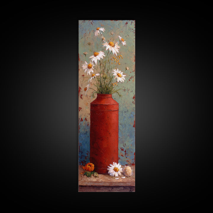 Milk Can and Daisies Rustic Still Life Canvas Print, Country Art, Gallery Wall Art, Farmhouse Decor, Oil Painting, Country, COU-1x3-97