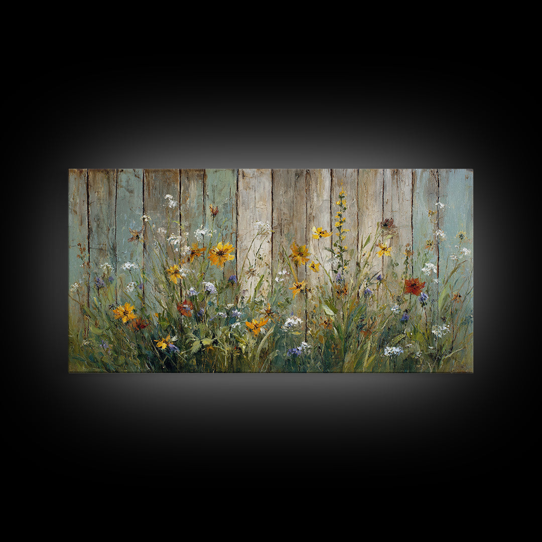 Wildflower Meadow Beside an Old Fence Canvas Print, Country Art, Statement Artwork, Farmhouse Decor, Fine Art, Country, COU-2x1-22