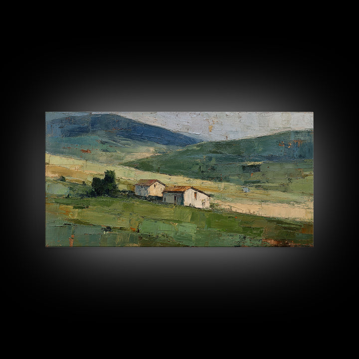 Country Road Disappearing into Green Hills Framed Canvas Print, Country Art, Modern Decor, Farmhouse Decor, Oil Painting, COU-2x1-27