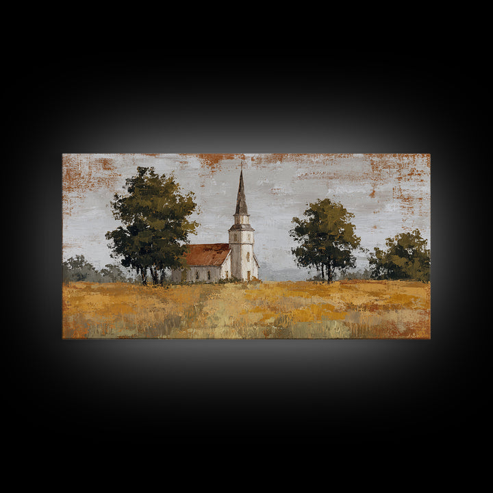 Country Church Steeple Beyond Trees Canvas Print, Country Art, Digital Prints, Farmhouse Decor, Oil Painting, Country, COU-2x1-39