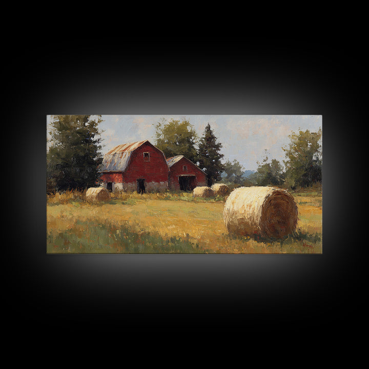 Hay Bales in Late Afternoon Sun Framed Canvas Print, Country Art, Home Decor, Farmhouse Decor, Fine Art, Country, Printable Art, COU-2x1-40
