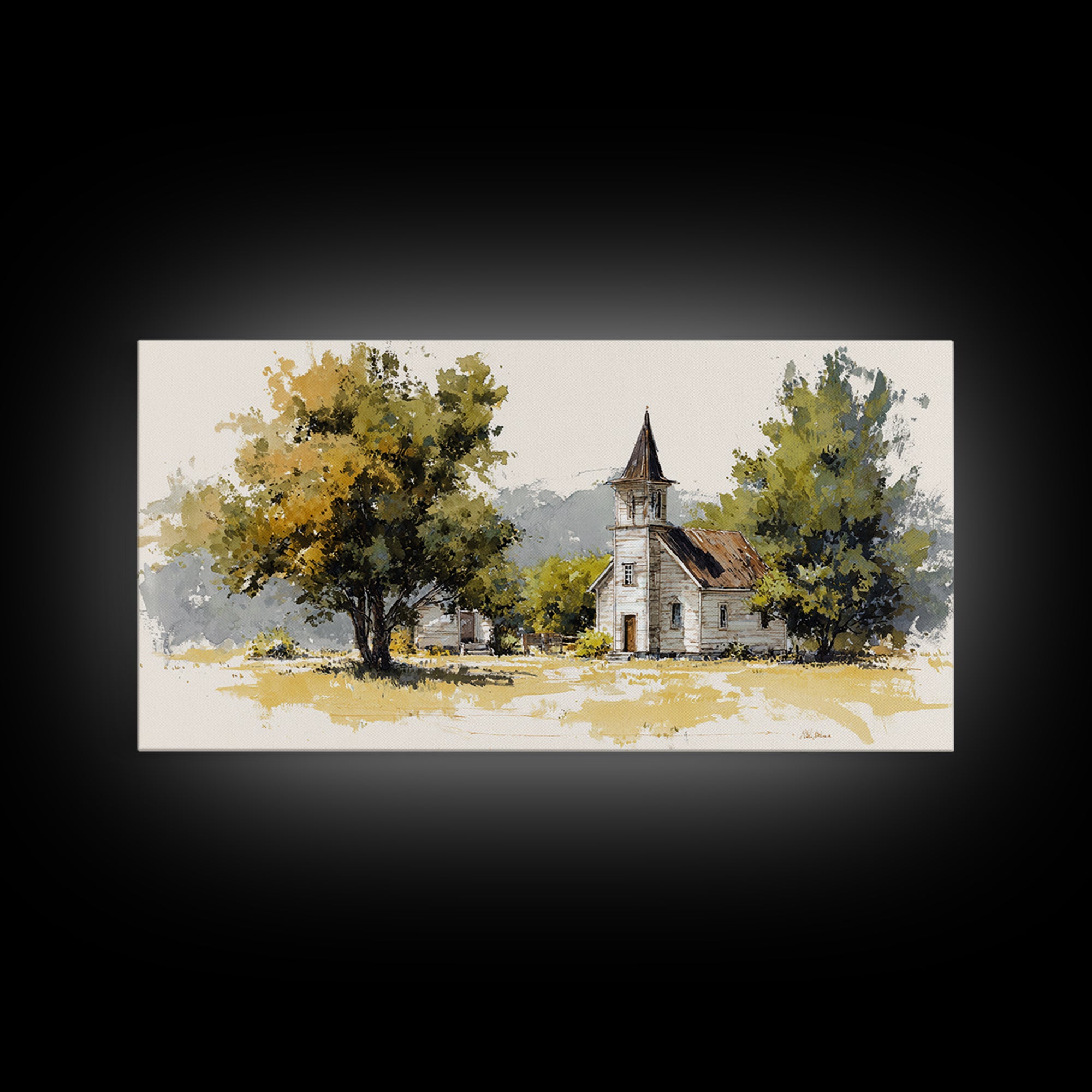 Country Church Steeple Beyond Trees Canvas Print, Country Art, Farmhouse Decor, Country, Gallery Wall Art, Landscape Wall Art, COU-2x1-63