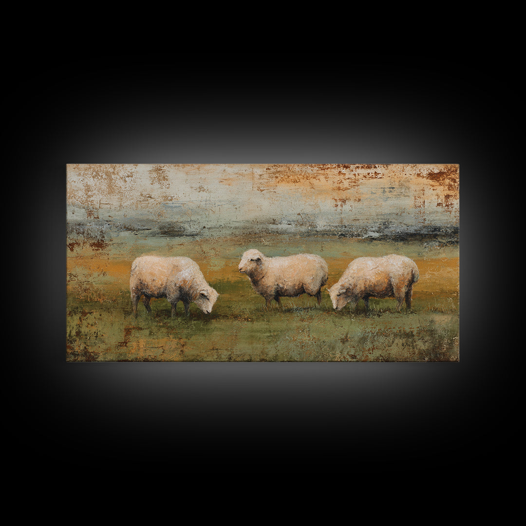 Watercolor Sheep in a Green Pasture Framed Canvas Print, Country Art, Gallery Wall Art, Farmhouse Decor, Fine Art, Country, COU-2x1-67