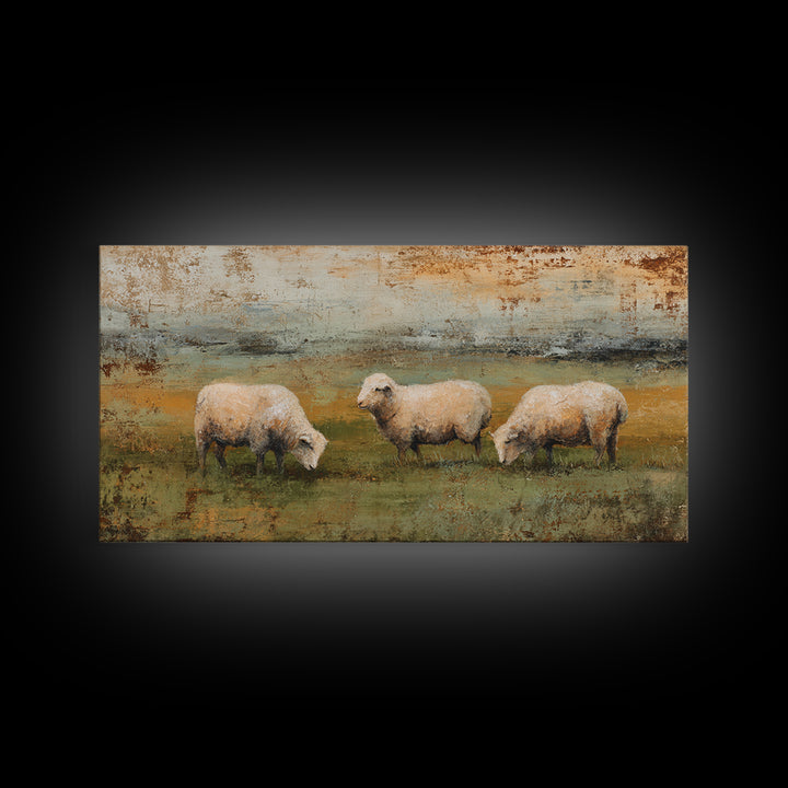 Watercolor Sheep in a Green Pasture Framed Canvas Print, Country Art, Gallery Wall Art, Farmhouse Decor, Fine Art, Country, COU-2x1-67