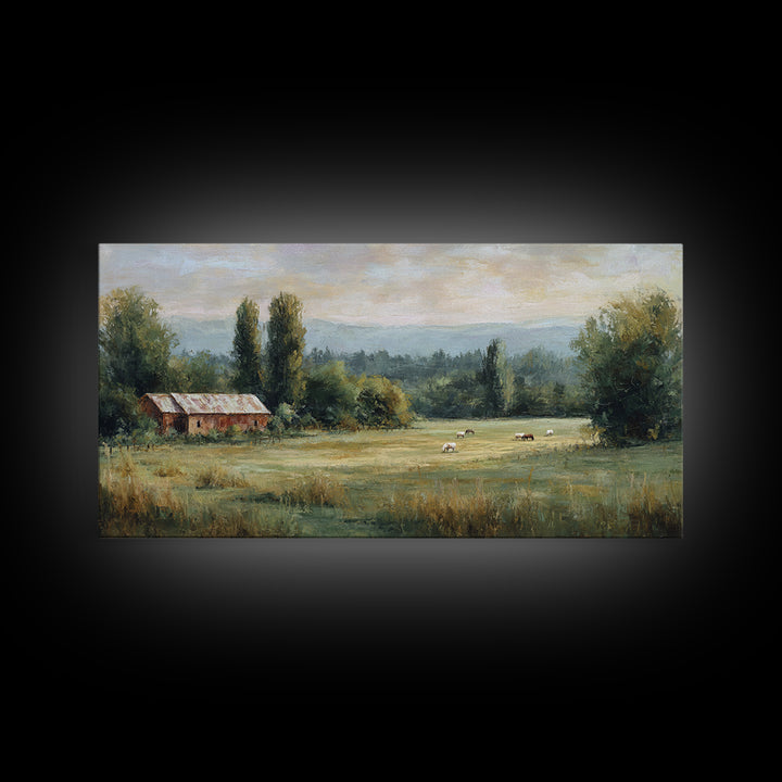 Rolling Pasture with Grazing Horses at Sunrise Canvas Print, Country Art, Large Wall Art, Farmhouse Decor, Fine Art, Country, COU-2x1-69