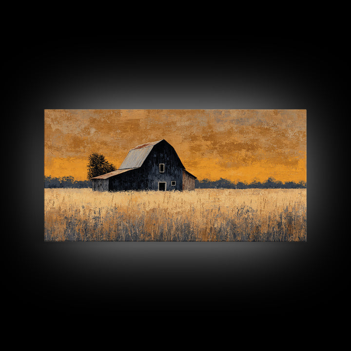 Rustic Barn Silhouette Canvas Print, Country Art, Landscape Painting, Farmhouse Decor, Abstract Art, Country, Statement Artwork, COU-2x1-71