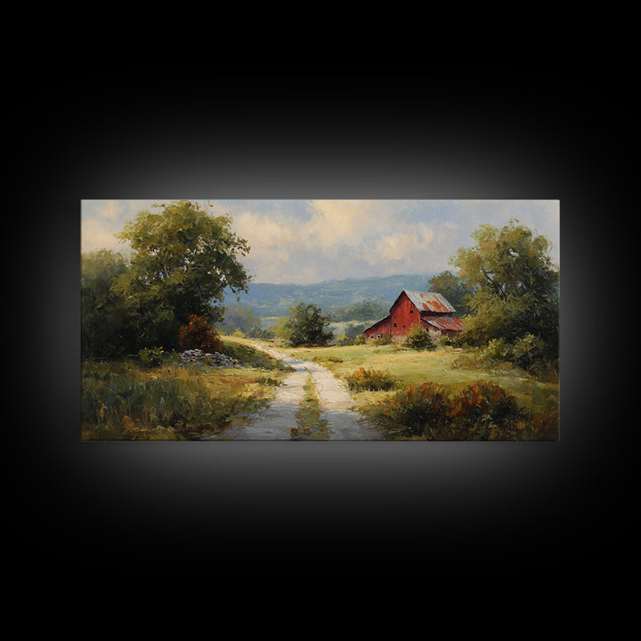 Country Road Disappearing into Green Hills Framed Canvas Print, Country Art, Statement Artwork, Farmhouse Decor, Country, COU-2x1-75