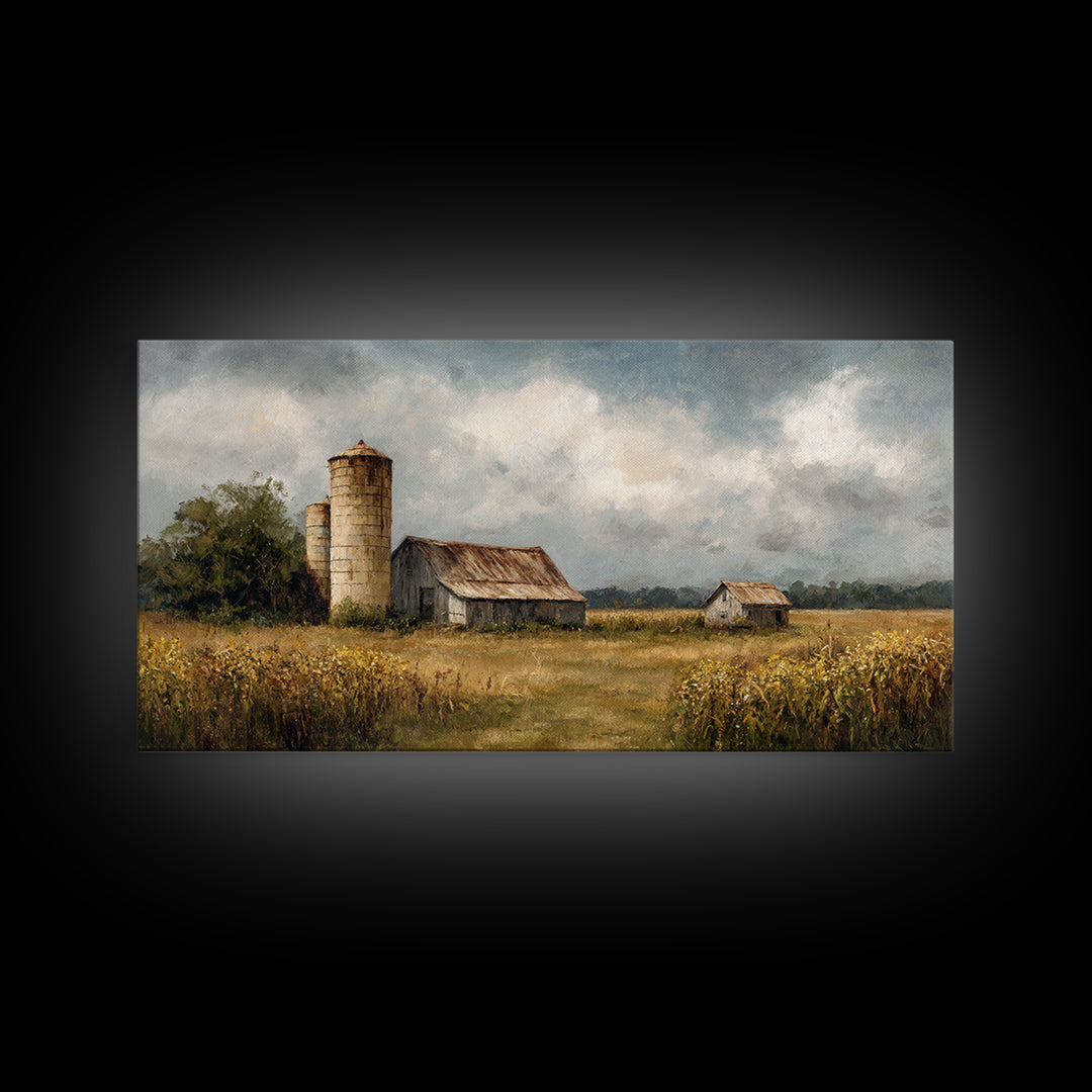 Cornfield under Dramatic Summer Clouds Framed Canvas Print, Country Art, Home Decor, Farmhouse Decor, Fine Art, Country, COU-2x1-86