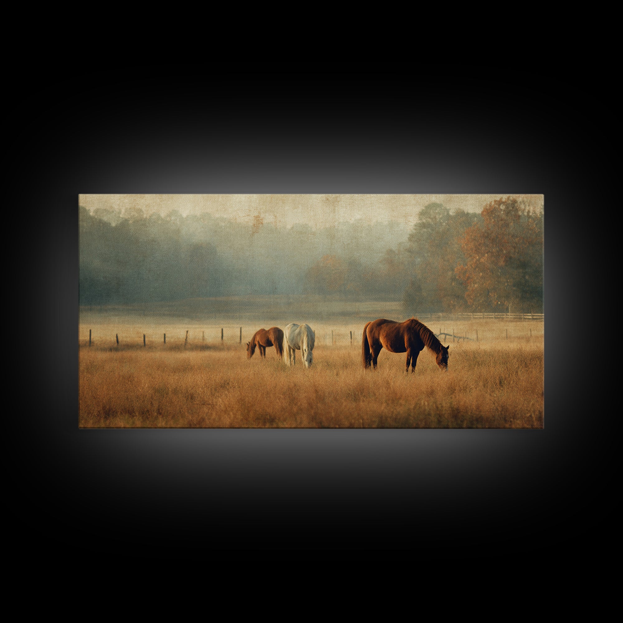 Rolling Pasture with Grazing Horses at Sunrise Canvas Print, Country Art, Large Wall Art, Farmhouse Decor, Fine Art, Country, COU-2x1-93