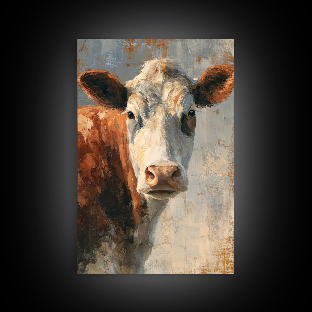 Cow Portrait with Gentle Farmhouse Personality Framed Canvas Print, Country Art, Minimalist Decor, Farmhouse Decor, Country, COU-2x3-12