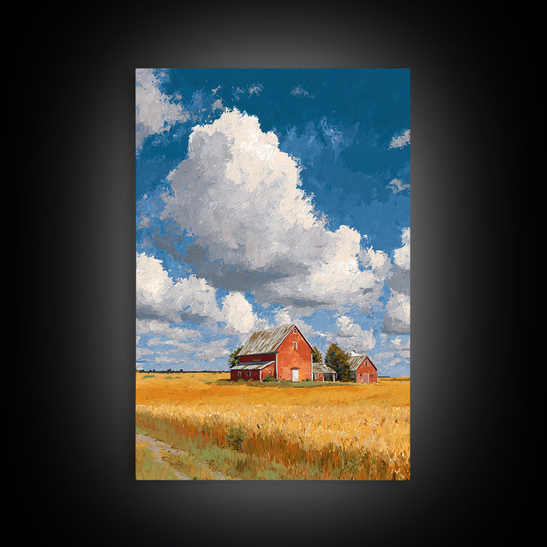 Cornfield under Dramatic Summer Clouds Framed Canvas Print, Country Art, Statement Artwork, Farmhouse Decor, Abstract Art, COU-2x3-2