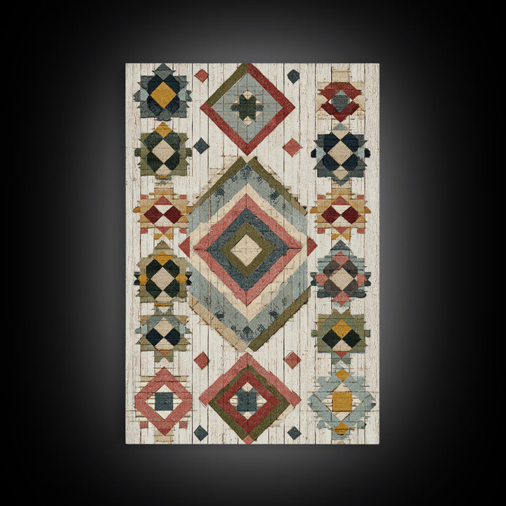 Quilt Geometric Folk Pattern Framed Canvas Print, Country Art, Farmhouse Decor, Abstract Art, Country, Watercolor Painting, COU-2x3-20
