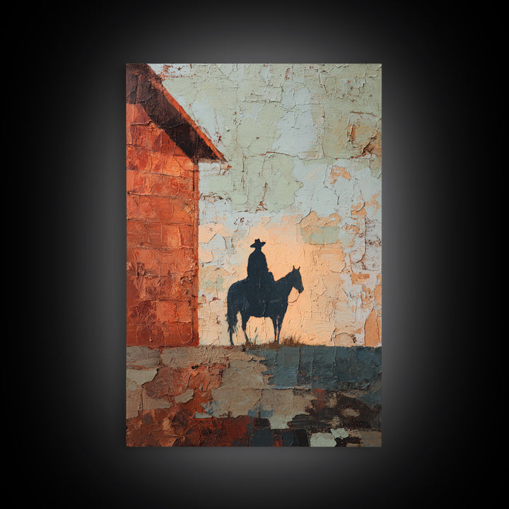 Horse and Rider Silhouette at Dusk Framed Canvas Print, Country Art, Wall Art, Farmhouse Decor, Fine Art, Country, COU-2x3-25