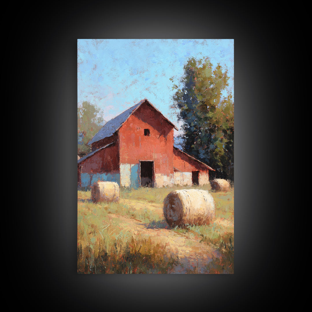 Hay Bales in Late Afternoon Sun Framed Canvas Print, Country Art, Printable Art, Farmhouse Decor, Country, French Country, COU-2x3-28