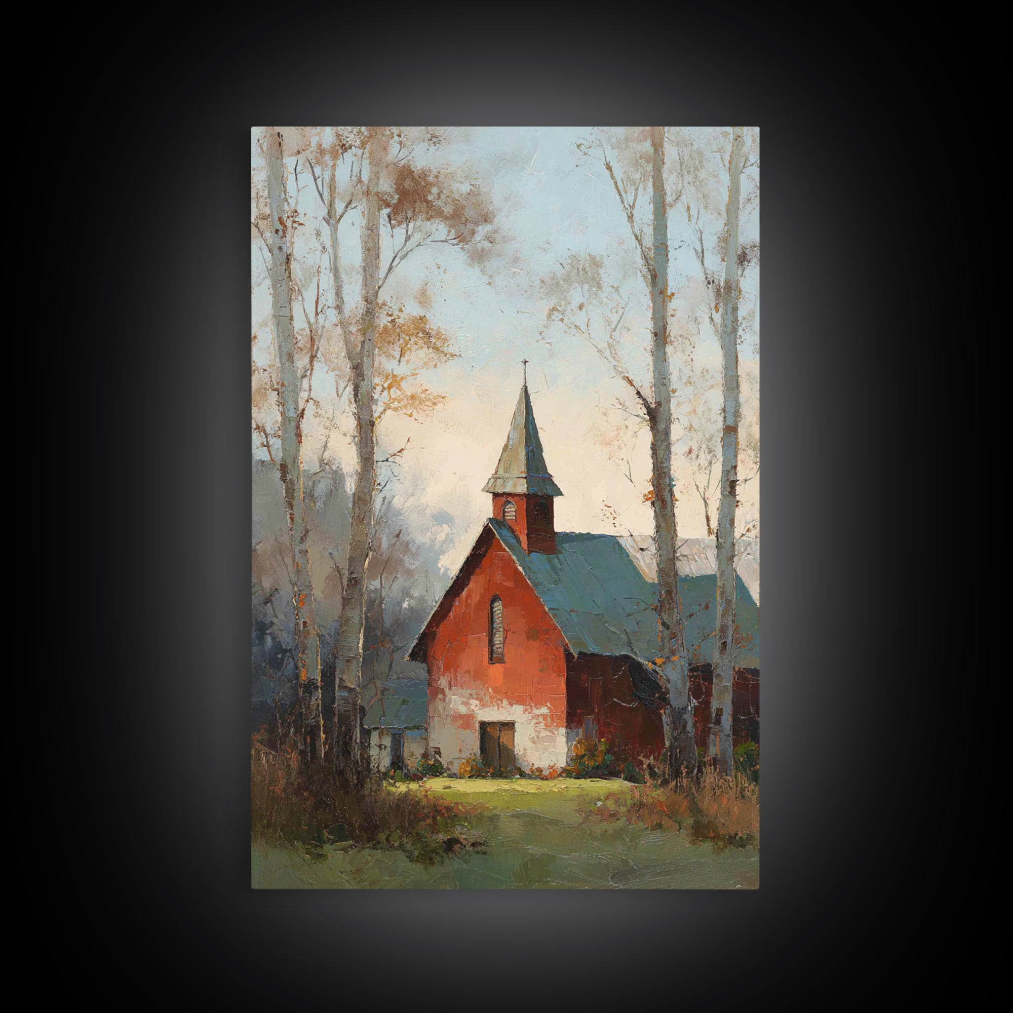 Country Church Steeple Beyond Trees Framed Canvas Print, Country Art, Gallery Wall Art, Farmhouse Decor, Fine Art, Country, COU-2x3-3