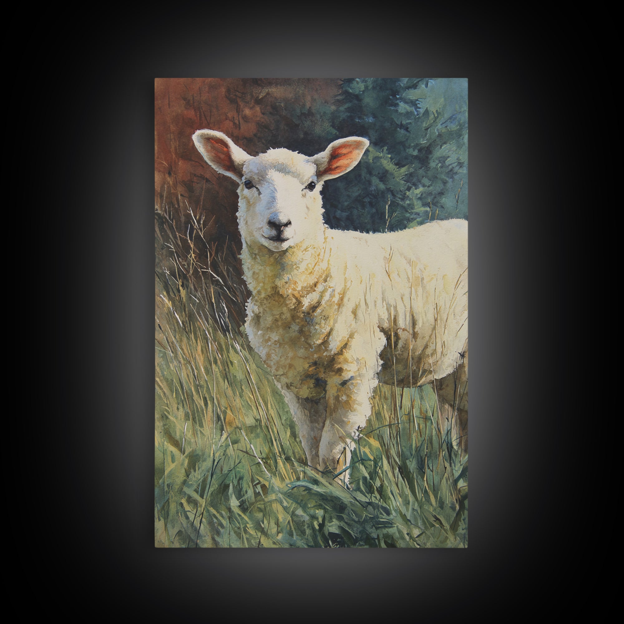 Watercolor Sheep in a Green Pasture Canvas Print, Country Art, Fine Art Print, Farmhouse Decor, Country, Digital Prints, COU-2x3-31