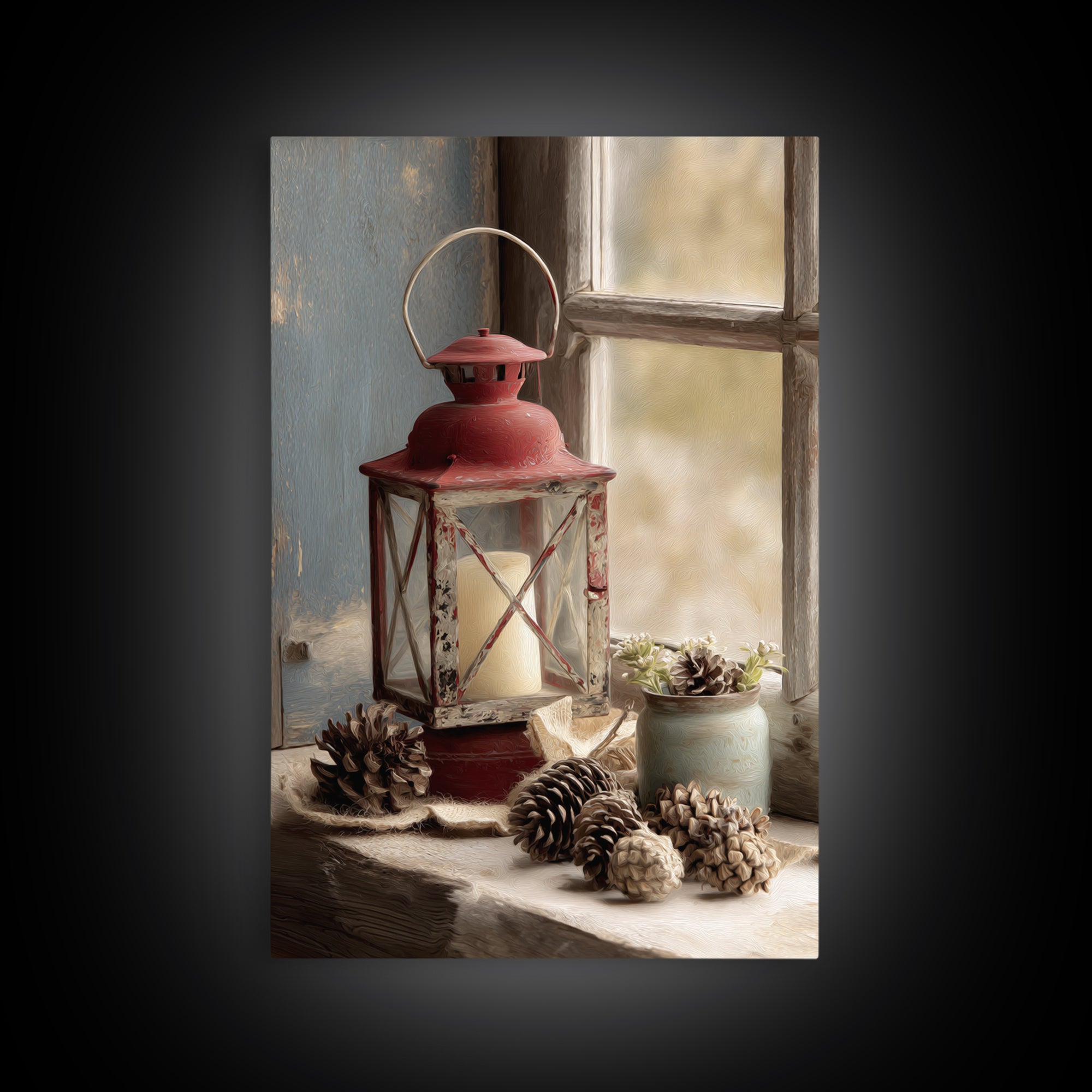 Old Lantern and Pinecones Still Life Canvas Print, Country Art, French Country, Farmhouse Decor, Country, Luxury Decor, COU-2x3-32