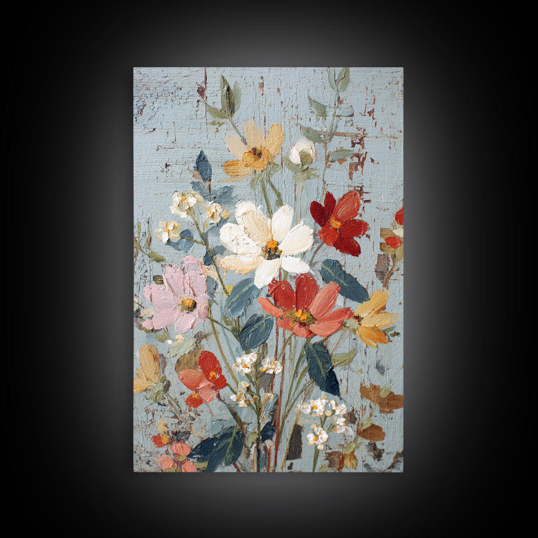 Wildflower Meadow Beside an Old Fence Framed Canvas Print, Country Art, Farmhouse Decor, Watercolor Art, Country, COU-2x3-34