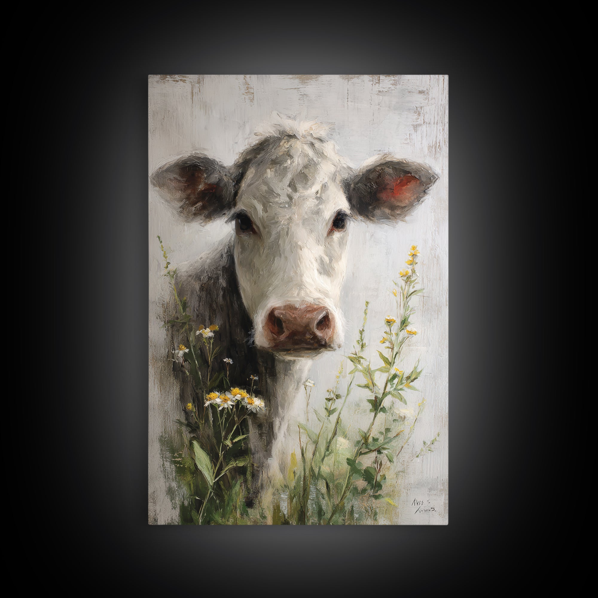 Cow Portrait with Gentle Farmhouse Personality Framed Canvas Print, Country Art, Digital Art Prints, Farmhouse Decor, Country, COU-2x3-36