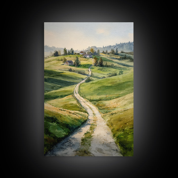 Country Road Disappearing into Green Hills Canvas Print, Country Art, Minimalist Decor, Farmhouse Decor, Fine Art, Country, COU-2x3-39