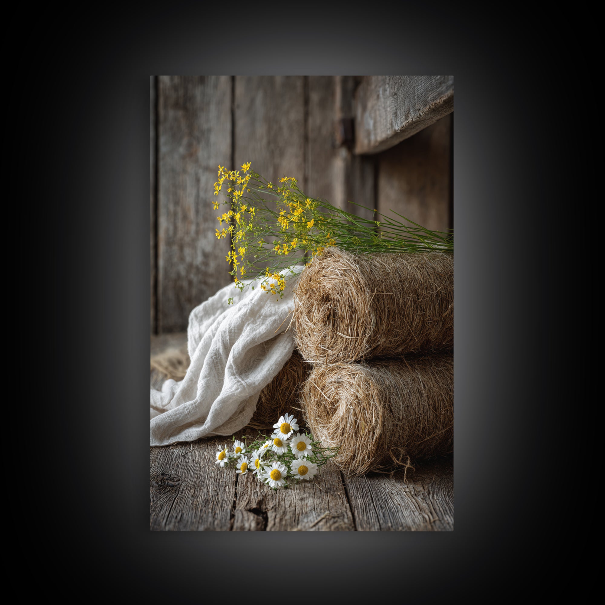 Hay Bales in Late Afternoon Sun Framed Canvas Print, Country Art, Fine Art Print, Farmhouse Decor, Fine Art, Country, COU-2x3-4