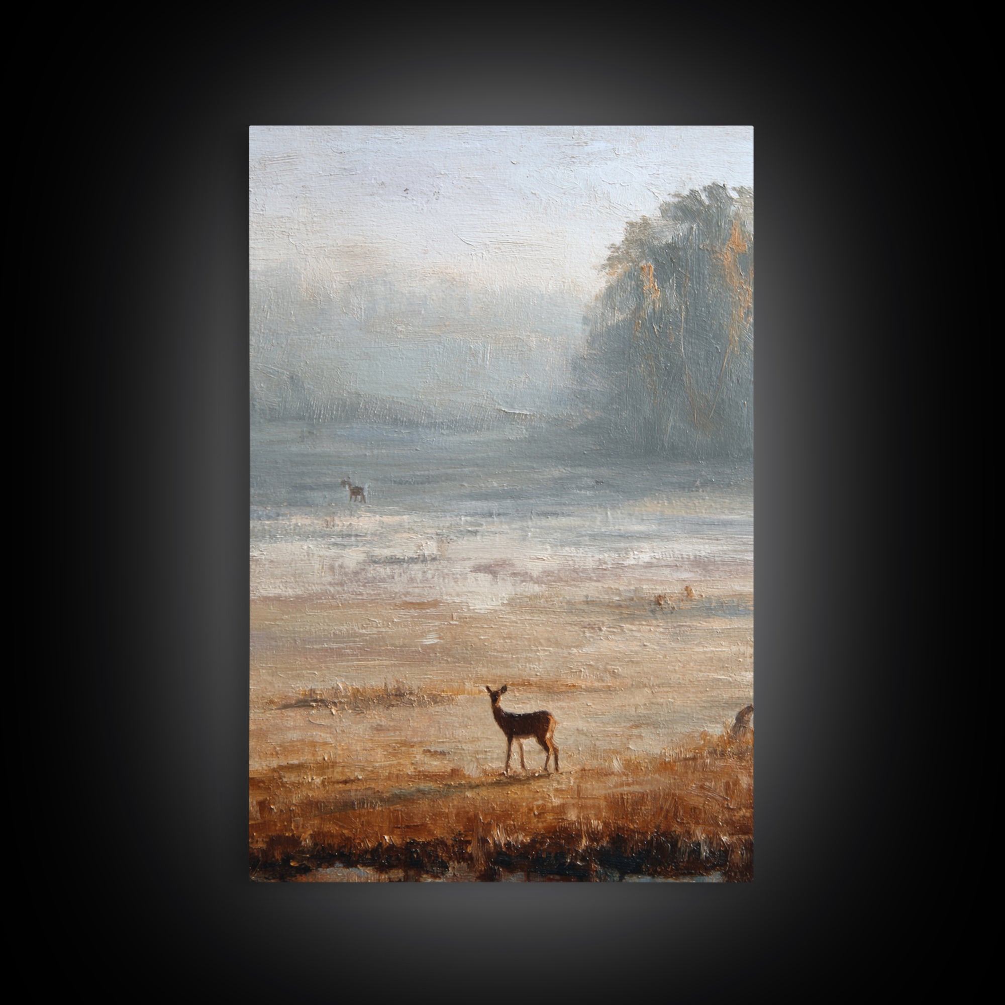 Deer Crossing a Misty Morning Field Framed Canvas Print, Country Art, Contemporary Art, Farmhouse Decor, Fine Art, Country, COU-2x3-43