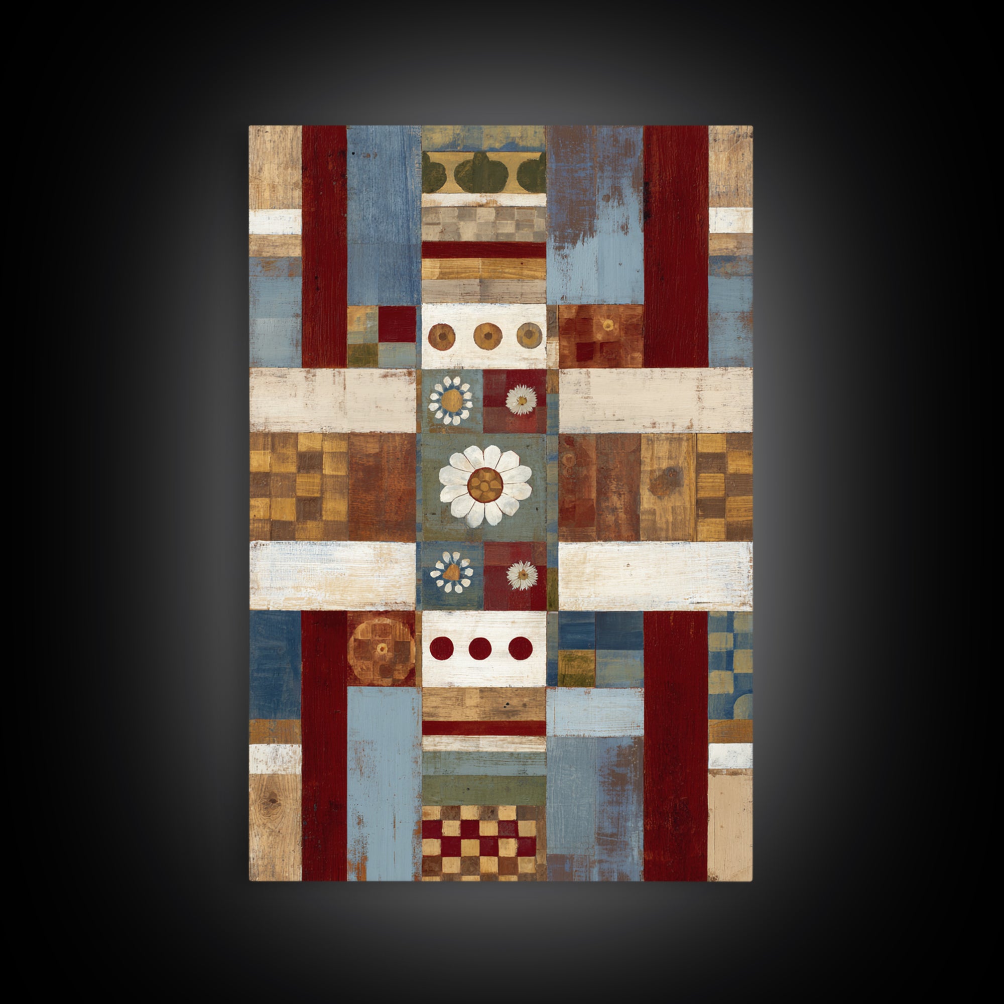 Quilt Geometric Folk Pattern Framed Canvas Print, Country Art, Landscape Wall Art, Farmhouse Decor, Abstract Art, Country, COU-2x3-44
