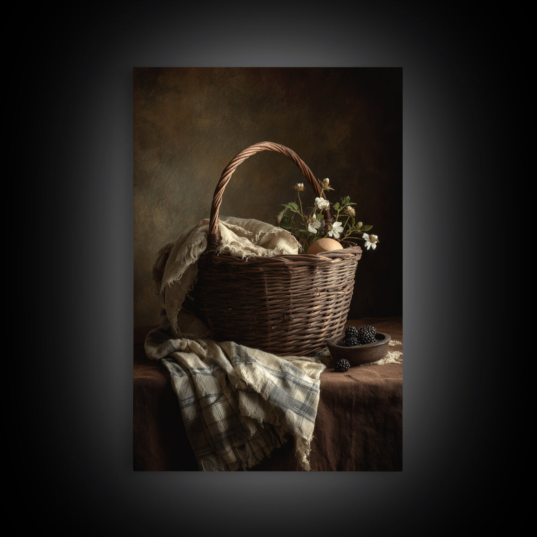 Blackberry Basket with Linen Cloth Canvas Print, Country Art, Home Decor, Farmhouse Decor, Abstract Art, Country, Printable Art, COU-2x3-5