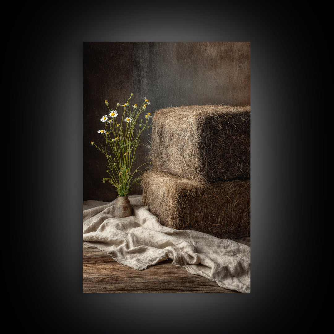 Hay Bales in Late Afternoon Sun Framed Canvas Print, Country Art, Boho Decor, Farmhouse Decor, Fine Art, Country, Art Prints, COU-2x3-52