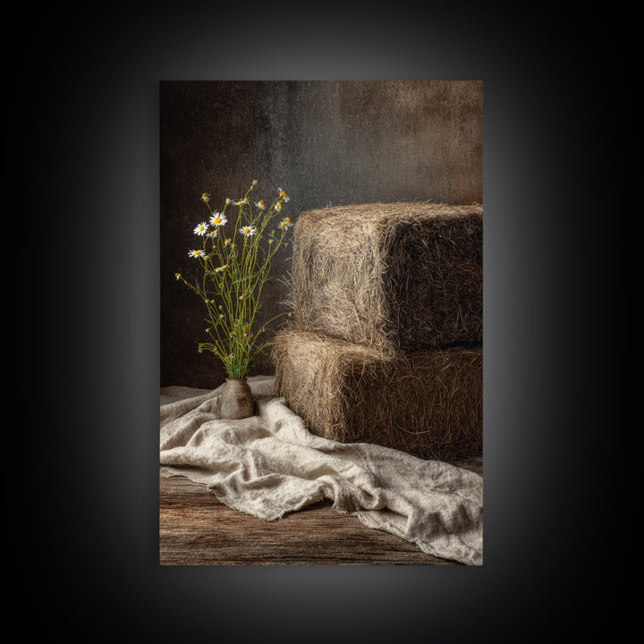 Hay Bales in Late Afternoon Sun Framed Canvas Print, Country Art, Boho Decor, Farmhouse Decor, Fine Art, Country, Art Prints, COU-2x3-52