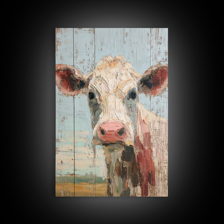 Cow Portrait with Gentle Farmhouse Personality Framed Canvas Print, Country Art, Wall Art, Farmhouse Decor, Oil Painting, COU-2x3-60