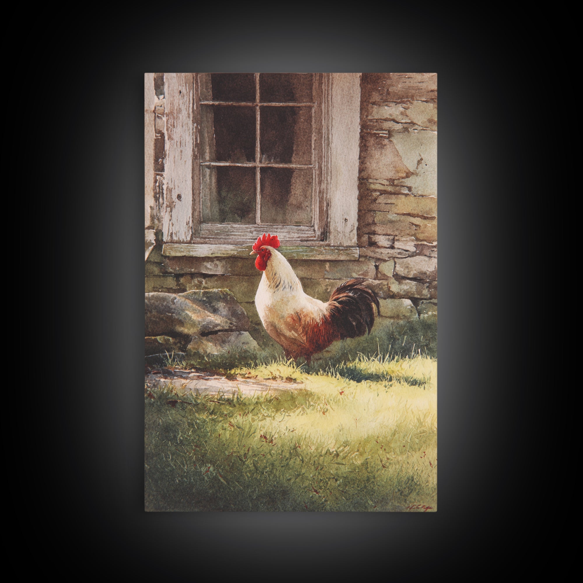Rooster in Bold Folk Art Color Canvas Print, Country Art, Oil Painting, Farmhouse Decor, Fine Art, Country, Digital Art Prints, COU-2x3-61
