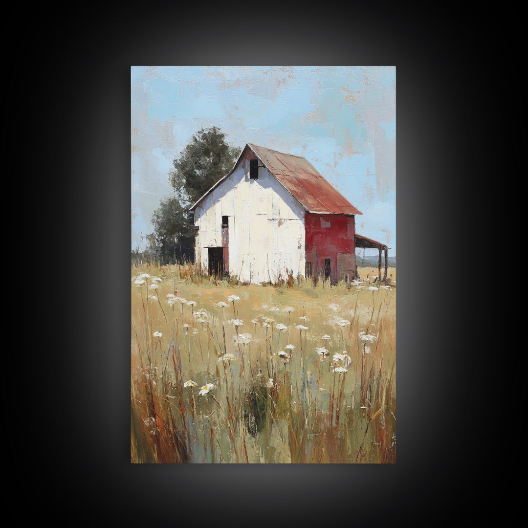 White Farmhouse Surrounded by Tall Grass Canvas Print, Country Art, Home Decor, Farmhouse Decor, Oil Painting, Country, COU-2x3-66