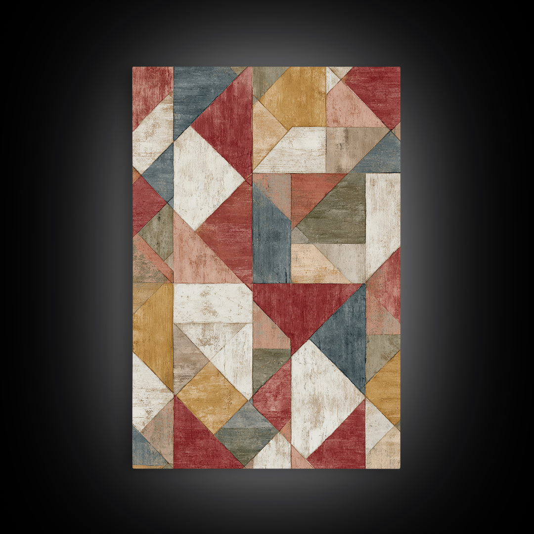 Quilt Geometric Folk Pattern Framed Canvas Print, Country Art, Original Painting, Farmhouse Decor, Fine Art, Country, COU-2x3-68